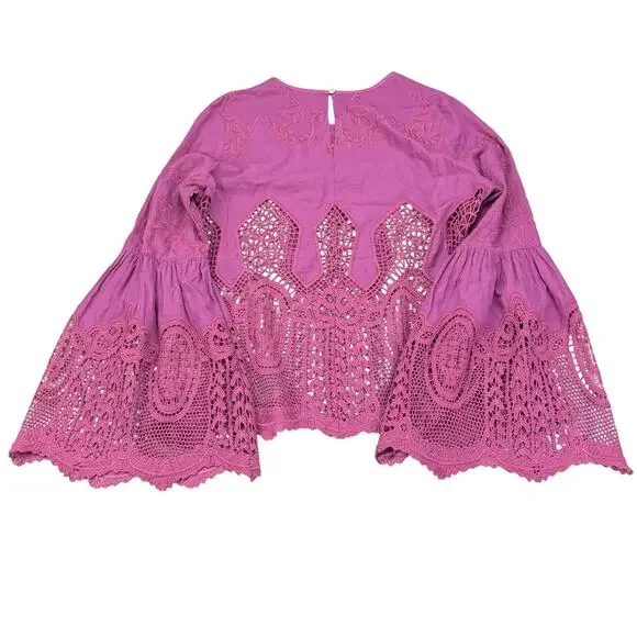 CHLOE OLIVER Anthropologie Lace Embroidered Bell Sleeve Blouse Size Small - Picture 9 of 9